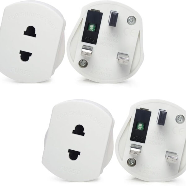 Double Dragon 2-Pin to 3-Pin UK Plug Adapter for Electric Shavers, Toothbrushes, Razors & Epilators | Heavy Duty Converter Adaptor with 1A Fuse, Safety Shutters | (Pack of 2, White)