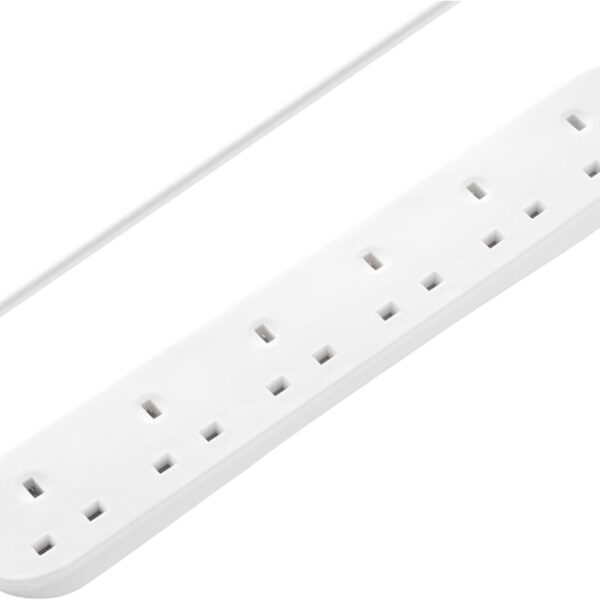 Masterplug Six Socket Extension Lead, 3 Metre Cable, Unswitched, 6-Way Plug Extension Cable, Power Strip, Basic Power, White, 13A, 6G, 3m, BSG3N