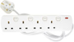 Mercury | 4-Gang Individually Switched Extension Lead | 2m Cable | UK Plug | White | Multi-Socket Individually Switched Power Strip with Wall Mount & Neon Indicator
