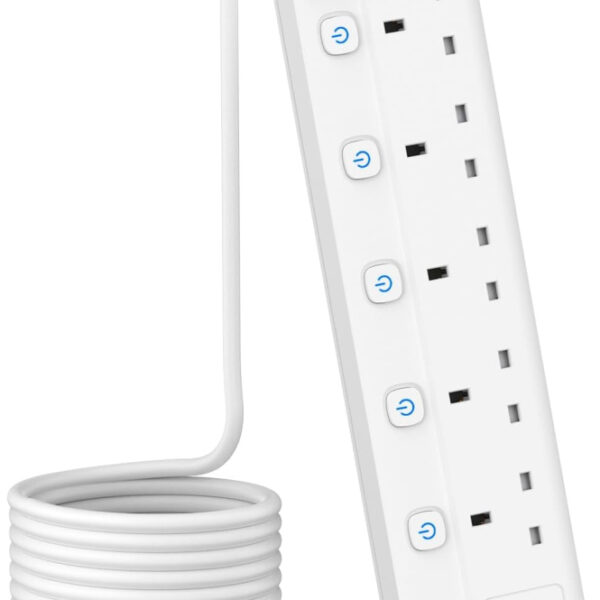 3M 5 Gang Extension Lead with 3 USB Slots, Individually Switched Extension Lead with White 3 Metre, For Home Dorm Office Multi Plug