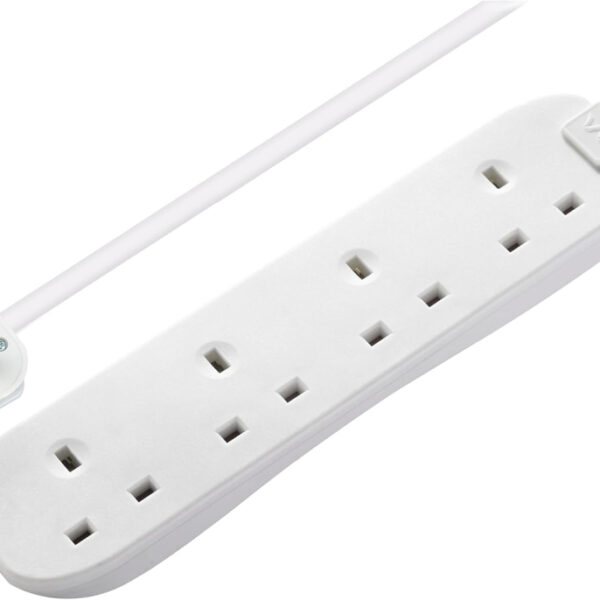 Masterplug Four Socket Extension Lead, 2 Metre Cable, Unswitched, 4-Way Plug Extension Cable, Power Strip, Basic Power, White, 13A, 4G, 2m, BFG210N