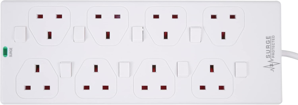 Pro-Elec 8 Way SURGE Protected 2m Extension Lead Switched NEON 8 Gang