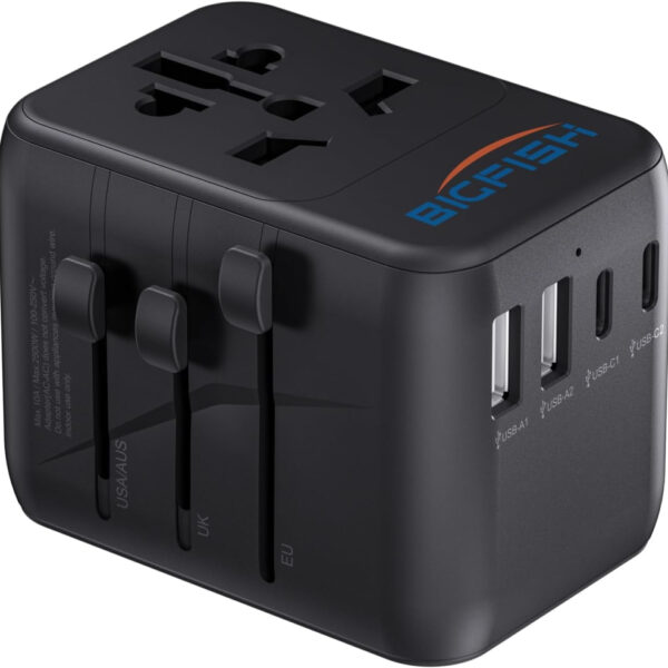 Bigfish Universal Travel Adapter, Worldwide Travel Plug Adapter with 2 USB A and 2 USB C, Dual 10A Fuses All In One International Travel Adapter - EU UK US AUS Plugs