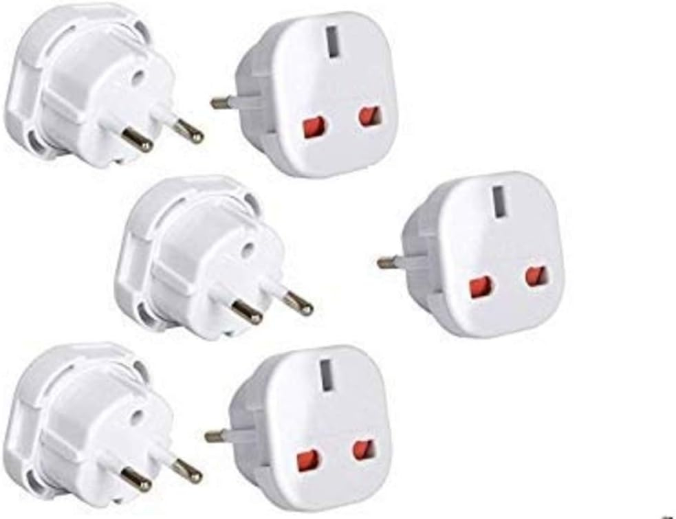 Q4U 9825 Travel Adaptor White UK to EU Europe European Plug Adapter UK to EU, UK 3 Pin to Plug pack of 6