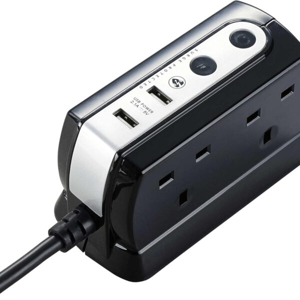 Masterplug Heavy Duty Four Socket Surge Protected Extension Lead with 2 USB Ports, 2 Metre, Black