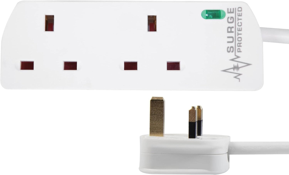 PRO ELEC PELB1988 Mains Extension Lead with Surge Protection, 2 Gang, 7.5m, White