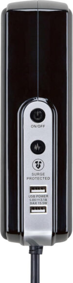 Masterplug Six Socket Switched Inline Power Surge Protected Extension Lead with Two USB Charging Ports, 2 Metres, Gloss Black - Image 2