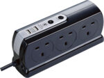 Masterplug Six Socket Switched Inline Power Surge Protected Extension Lead with Two USB Charging Ports, 2 Metres, Gloss Black - Image 3