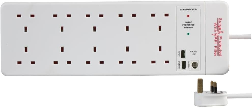 Pro Elec PELB1641 10 Gang Surge Protected Extension Lead, White 2m