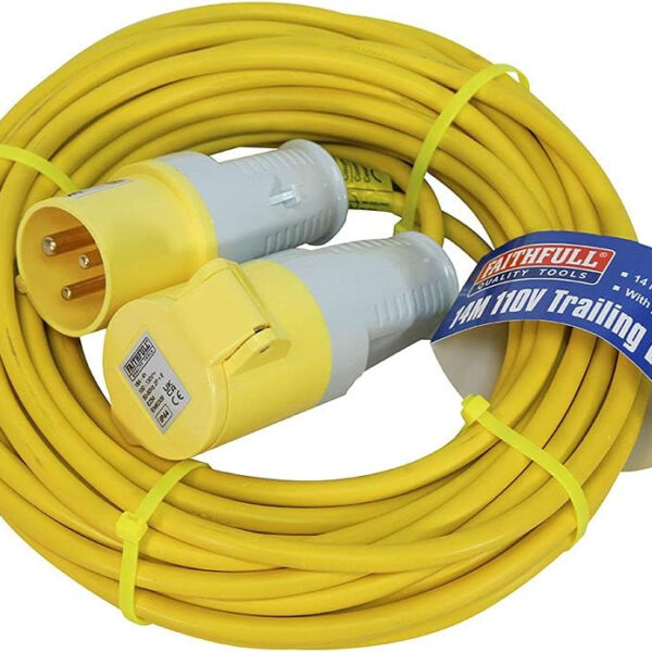 Faithfull FPPTL14ML 14 Metre L/V Trailing Lead Extension Lead 110V 16A 1.5mm Cable
