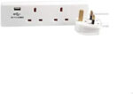 Pro Elec 2-Gang Mains Extension Lead with USB, 1m,white usb