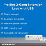 Pro Elec 2-Gang Mains Extension Lead with USB, 1m,white usb - Image 8
