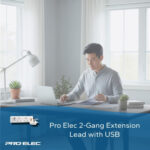 Pro Elec 2-Gang Mains Extension Lead with USB, 1m,white usb - Image 9