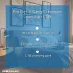 Pro Elec 2-Gang Mains Extension Lead with USB, 1m,white usb - Image 11