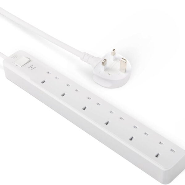 Amazon Basics Surge Protector Power Strip, 6-Outlet, 600 Joule, 0.61-m Cable, White