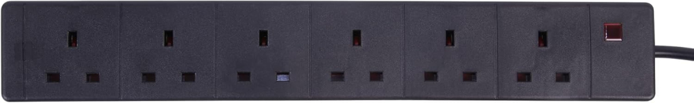 Pro Elec 6 Gang Extension Lead with 2m Cable, Black, 13A Rated