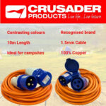 10M Extension Lead Cable - Heavy Duty, 240V 16amp Camping Caravan Hook Up Cable Orange High Vis Orange Mains Power - Perfect For Campervan & Motorhome (10M) - Image 3
