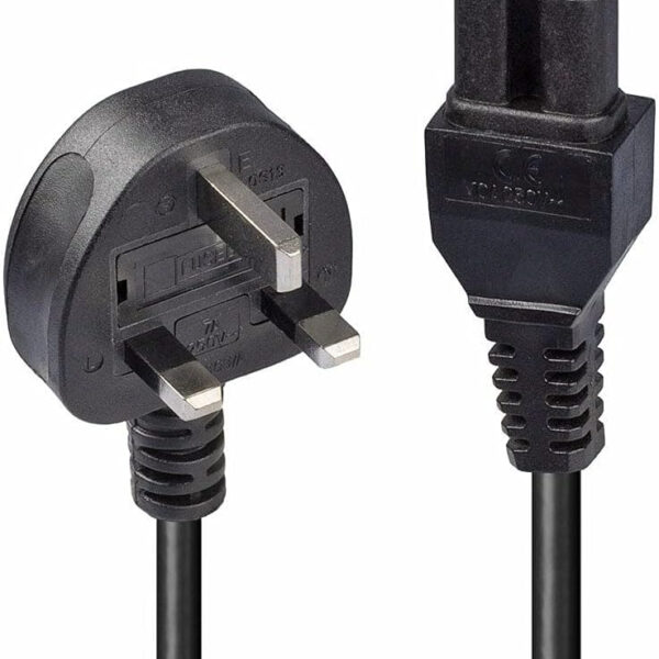 Lindy 2m UK Mains 3 Pin Plug to IEC C15 Power Cable / Hot Conditioned Kettle Lead, Black