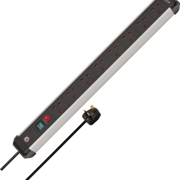 Brennenstuhl Premium-Alu-Line 8-Way Extension Lead (Power Strip with Safety Fuse Button, 3m Cable, Made in Germany) Black/Silver
