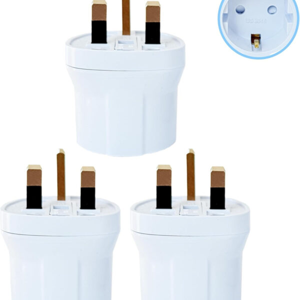 Double Dragon EU to UK Plug Adapter | European 2-Pin to UK 3-Pin Travel Adapter | Schuko & Europlug from France, Germany, Spain, Italy to UK Socket | BS8546 Certified, 13A Fused – White (3 Pack)