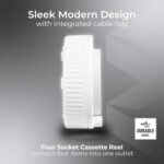 Masterplug Four Socket, 4 Metre Cassette Reel, Small Extension Lead Cable Reel, Wind-Up Retractable Power Cord Reel, Thermal Cut Out, Basic Power, White, 13A, 4G, 4m, SCT0413/4W - Image 5