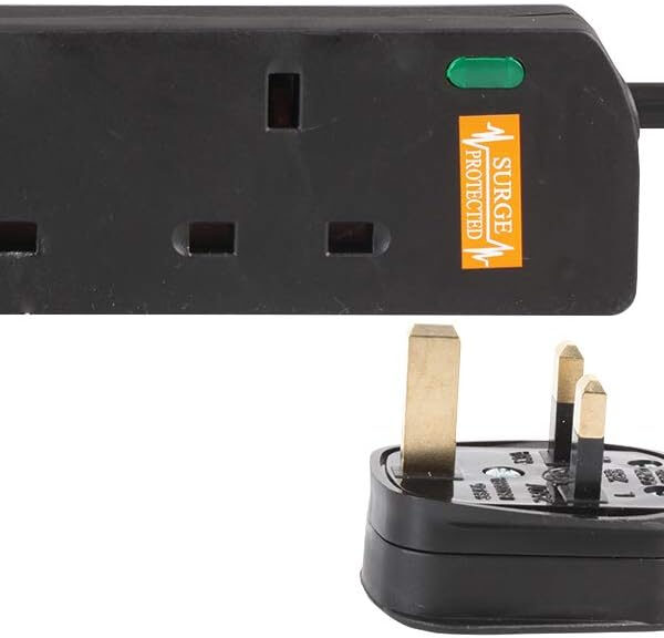 Pro Elec 1202NS-5 m BLK 2 Gang Surge Protected Extension Lead, 5 m, Black