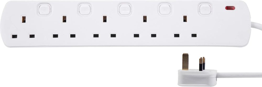 PRO ELEC PELB2003 Individually Switched Mains Extension Lead, 5 Gang, 7.5m, White