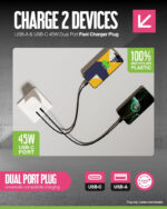 Juice 45W Dual Port Fast Charger Plug – USB-C Power Delivery & USB-A Quick Charge for Smartphones, Tablets & More – Compact Design with Sure Grip Technology - White - Image 4