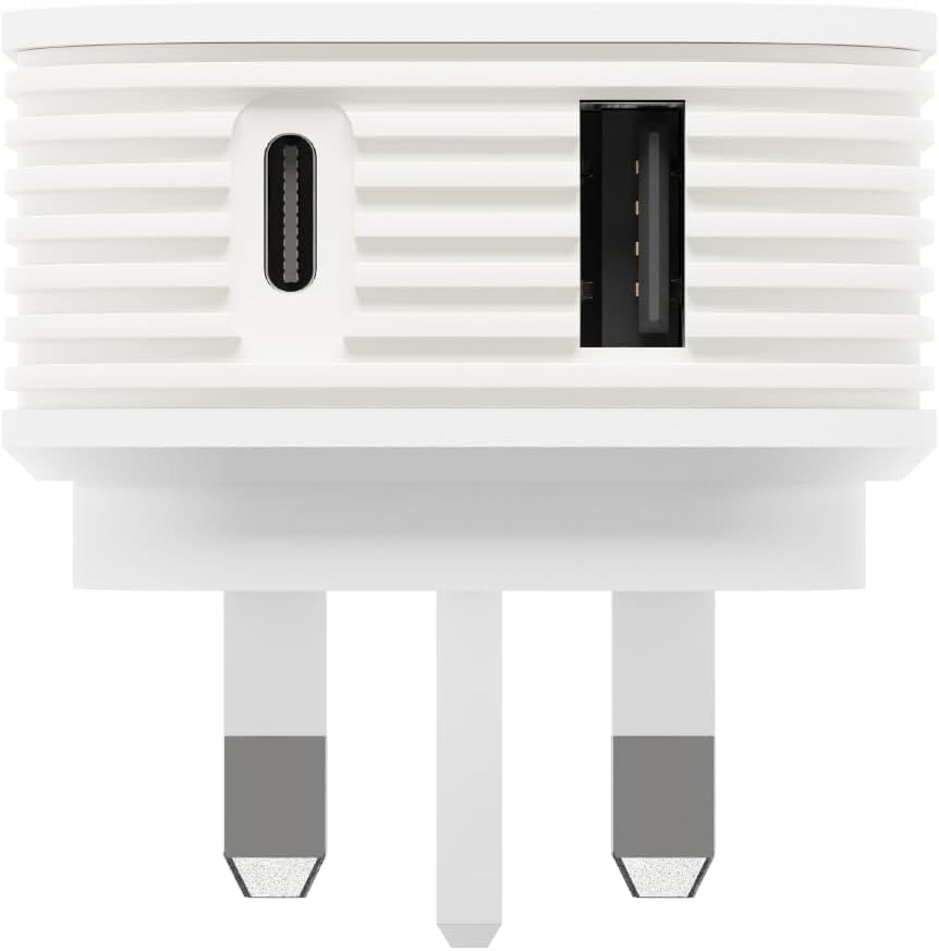 Juice 45W Dual Port Fast Charger Plug – USB-C Power Delivery & USB-A Quick Charge for Smartphones, Tablets & More – Compact Design with Sure Grip Technology - White