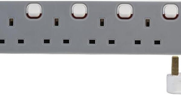 PRO ELEC 1128 5-Way 2 m Individually Switched Electric Extension Gang Lead Cable,Greywhite