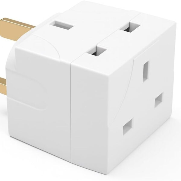 2 Way 3 Pin UK Plug Adapter Splitter, 13A Fused Dual Socket Power Extension, Compact UK Plug Adapter for Home, Office, and Kitchen Use.
