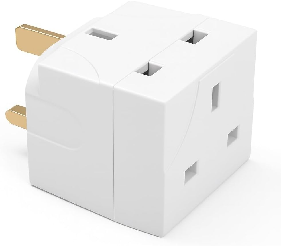 2 Way 3 Pin UK Plug Adapter Splitter, 13A Fused Dual Socket Power Extension, Compact UK Plug Adapter for Home, Office, and Kitchen Use.