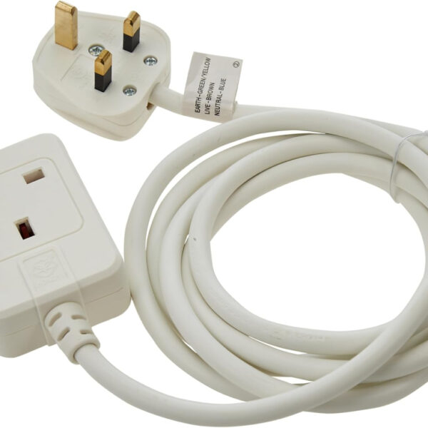 Brennenstuhl Extension Cable for home and office (2m cable for indoor use, with socket 13 A BS) white