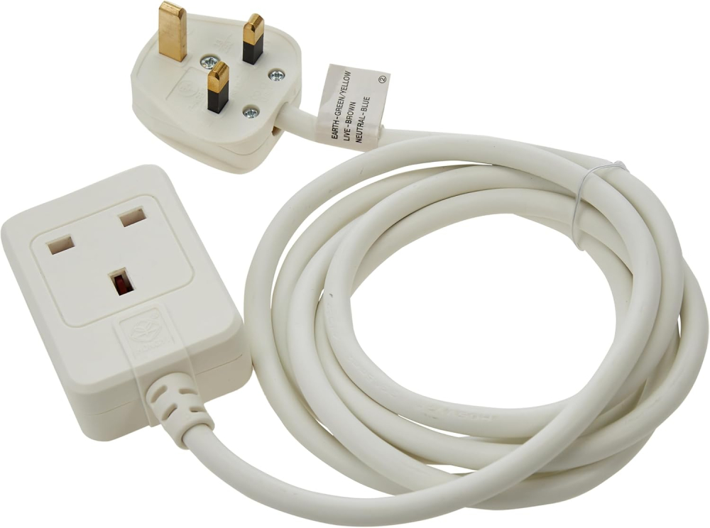 Brennenstuhl Extension Cable for home and office (2m cable for indoor use, with socket 13 A BS) white