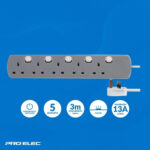 pro elec PEL00574 3 m Surge Protector with 5-Gang Switched Extension Lead, White - Image 2