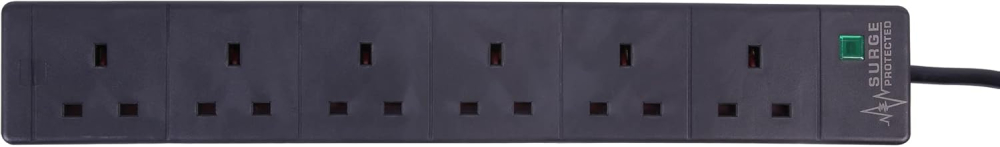 PRO ELEC pl12986 Surge Protected Extension Lead, 6 Socket, 8 Metres, Neon On Light, Black 6 Gang