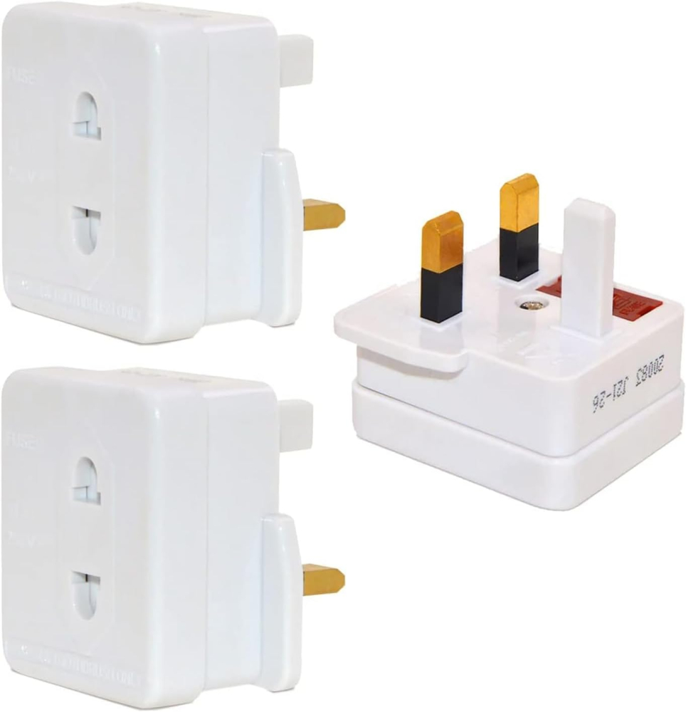 3pk Shaver and Toothbrush Plug Adaptors - 2 to 3 Pin Plugs, CE Approved, UK Fuse Rated 1A 250V ac 50/60Hz, Socket Converter for Electric Tooth Brushes, Lightweight and Great for Travel (3)