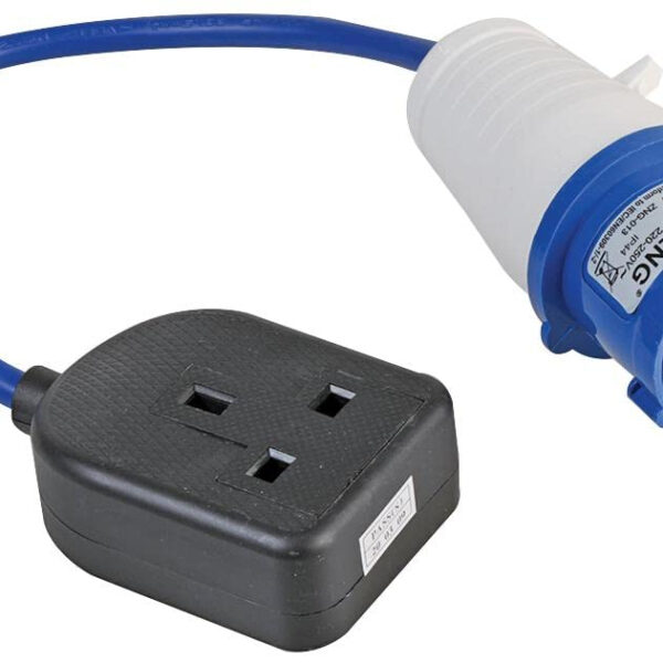 PRO ELEC 16A Mains Socket to CEE Plug Converter, 230V, Blue, 350mm