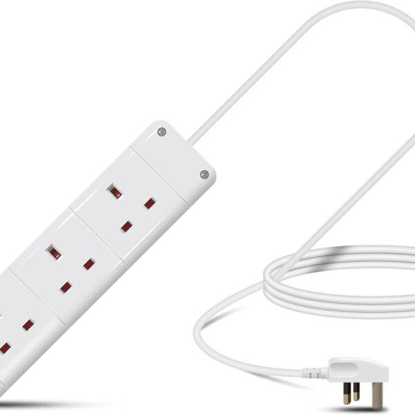 Eagle Three Gang Mains Power 13A Extension Socket to 13A UK Plug Lead Cable, British Standards BS1363 2m