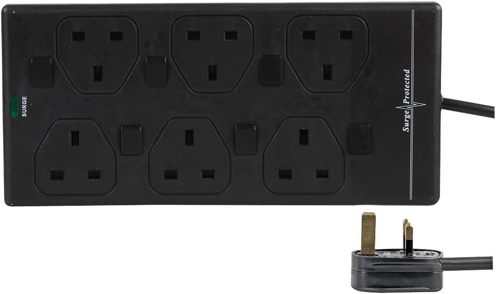 PRO ELEC PELB1934 1m 6 Way Individually Switched Surge Protected Extension Lead, Black