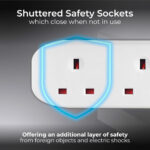 Masterplug Six Socket Extension Lead, 2 Metre Cable, Unswitched, 6-Way Plug Extension Cable, Power Strip, Basic Power, Black, 13A, 6G, 2m, BSG210NB - Image 4