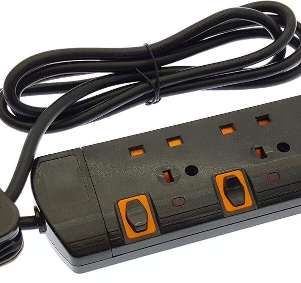 Shine SS53B Black 5m 3 Way Gang Switched Surge Protected Extension Lead with Led Indicators