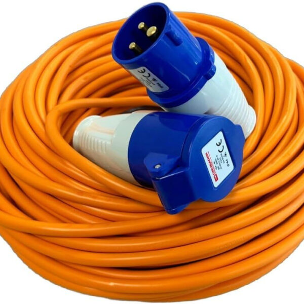 25M Extension Lead Cable - Heavy Duty, 240V 16amp Camping Caravan Hook Up Cable Orange High Vis Orange Mains Power - Perfect For Campervan & Motorhome (25M)