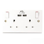 STATUS Plug Socket UK | Double Socket with Double USB Plug | White Plastic | 13A Double Switched Wall Socket | S2G13A2USBSWS4