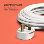 SLx Extension Lead 2m 2 Way Gang Socket 13A UK Plug 3 Pin Mains Power Extension Cord Compact Travel Power Strip White - Image 2