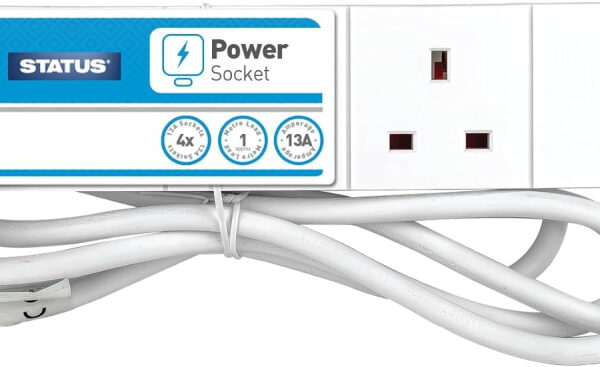 STATUS Multi Plug Extension | 4 Socket Extension Cable | 1m Extension Lead | S4W1MS12 White