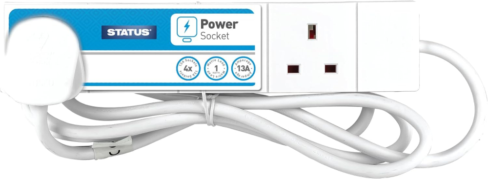 STATUS Multi Plug Extension | 4 Socket Extension Cable | 1m Extension Lead | S4W1MS12 White