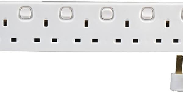 PRO ELEC - Individually Switched Extension Lead, 6 Socket, 5 Metres, Neon On Light (White)