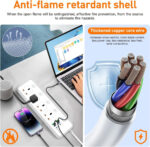 AUNNO Extension Lead with USB Slots, 4 Way Sockets Outlets with 4 USB-C Ports and 2 USB Ports, 1.8M Extension Cable with Switch Surge Protected Power Strips, UK Multi Plug Adapter Electrical Cords - Image 7