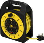 SLx Extension Lead 20m 4 Socket Extension Reel, Heavy Duty Extension Cable Thermal Cut Out Extension Lead for Garden Lawn Mower Office 13A Fused UK Plug